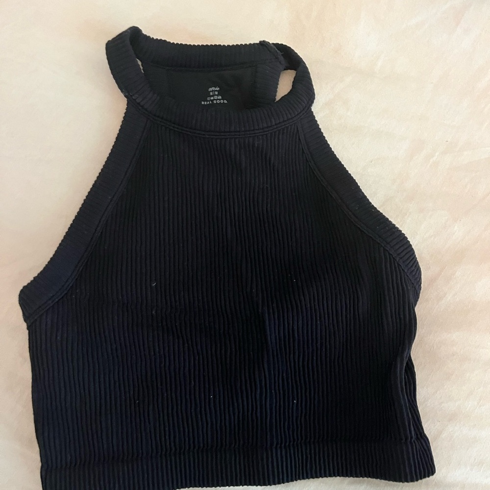 Aerie Black Ribbed Sleeveless Crop Tank Top